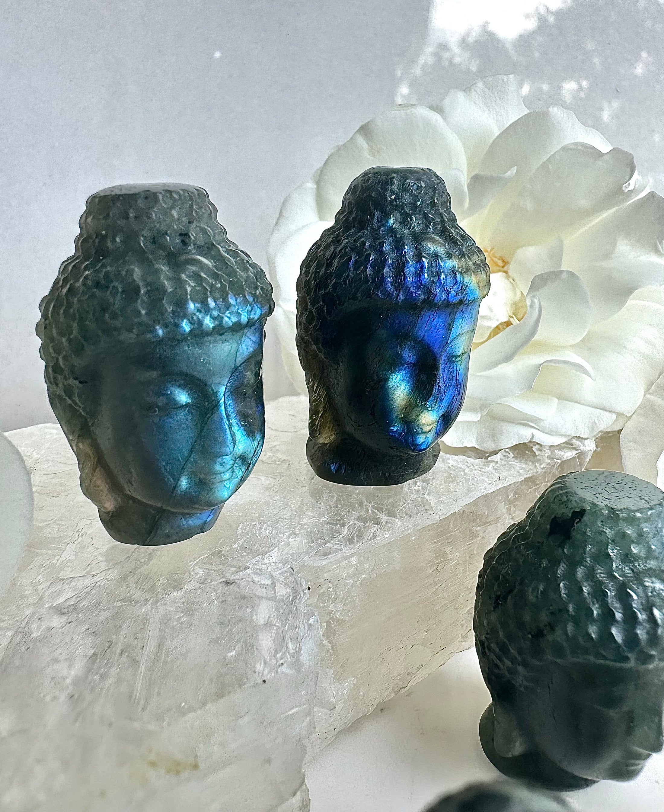 Labradorite Buddha Head, Reiki,  Meditating Buddha Sculpture