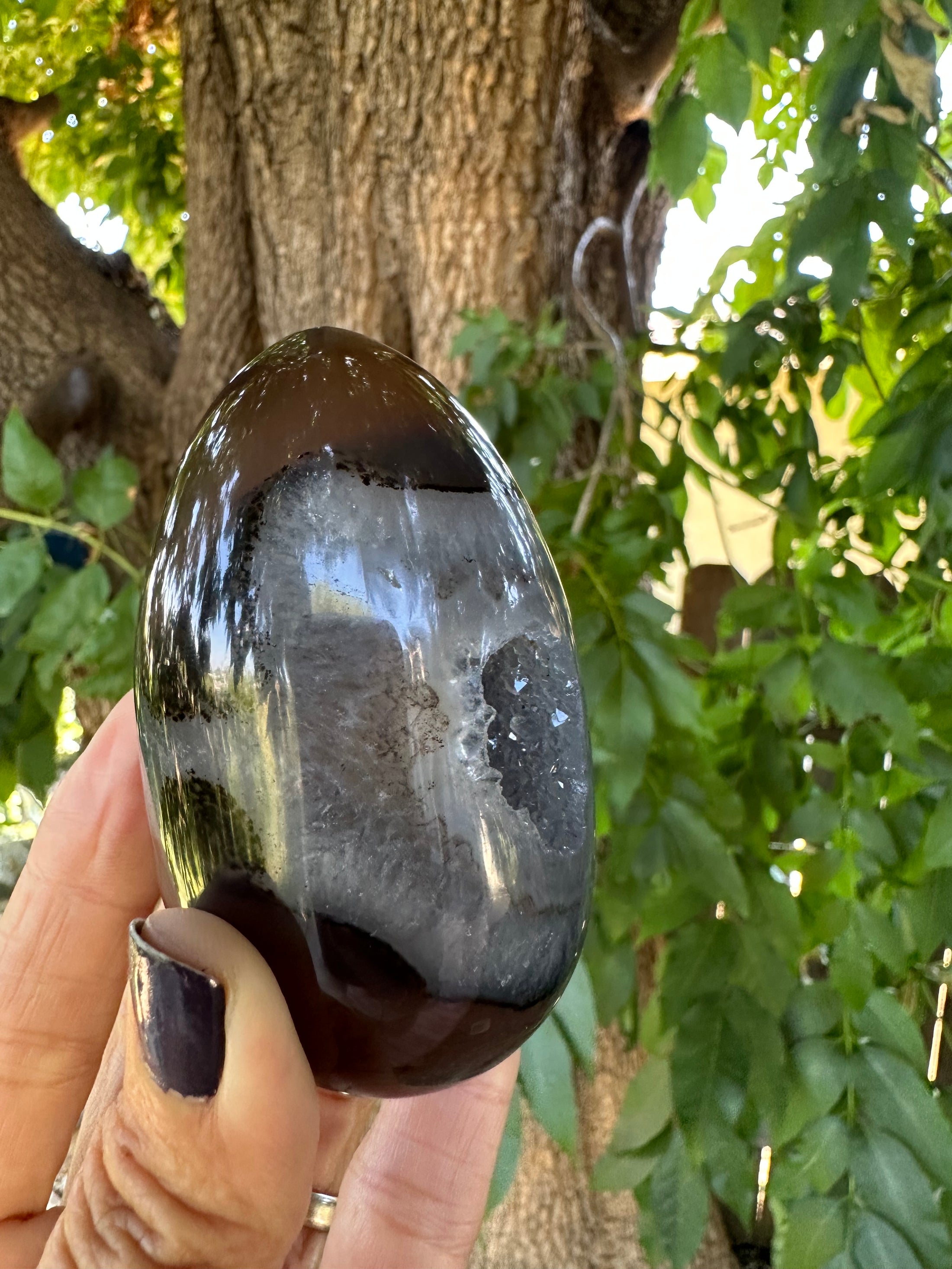 Chocolate Brown Agate Druzy  Egg-Shaped/Oval-Shaped Dragon Egg  Crystal Quartz On Stand  Energy Healing Stone