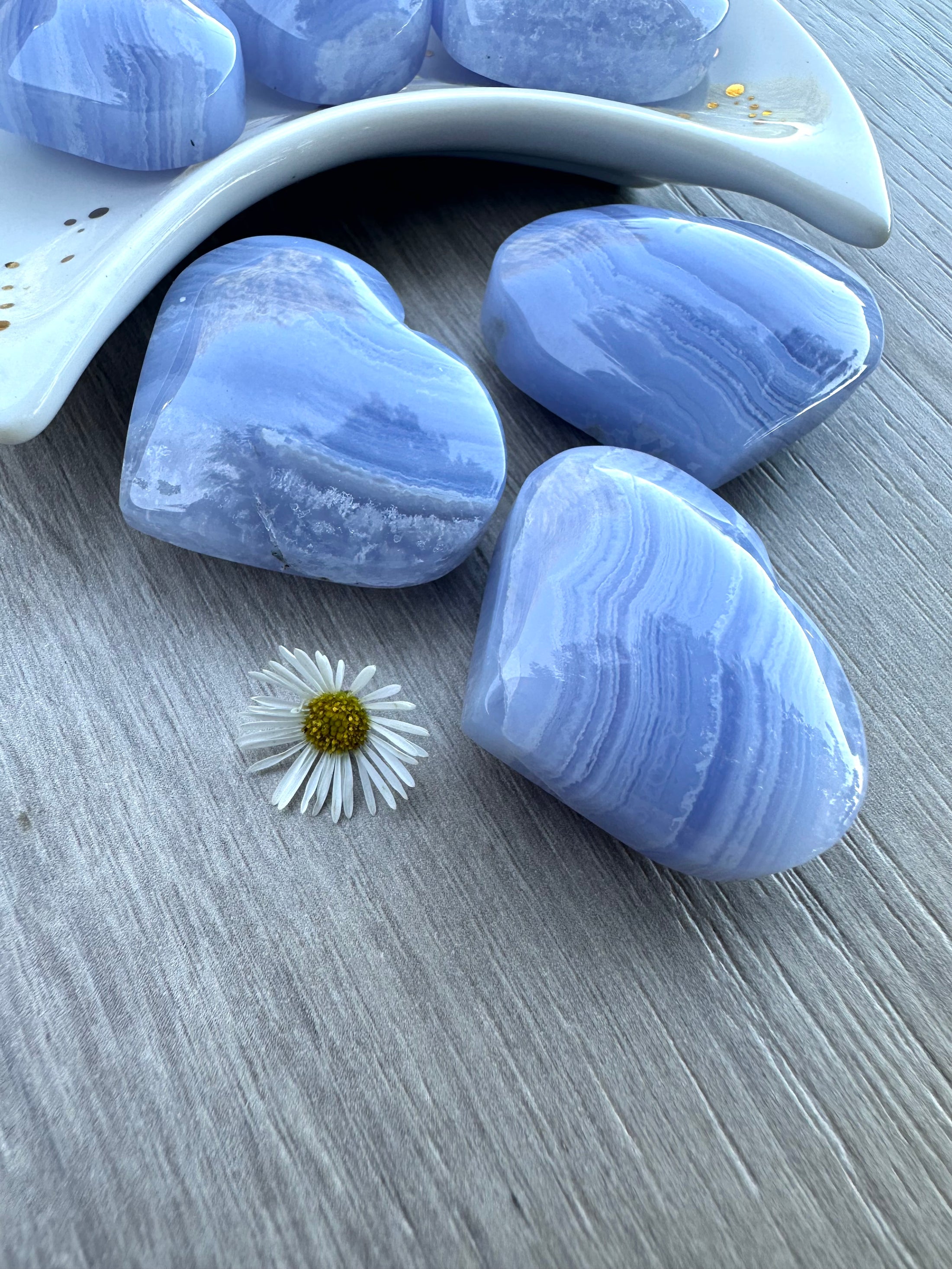 High-Quality Thick & Plump Blue Lace Agate Puffy Hearts