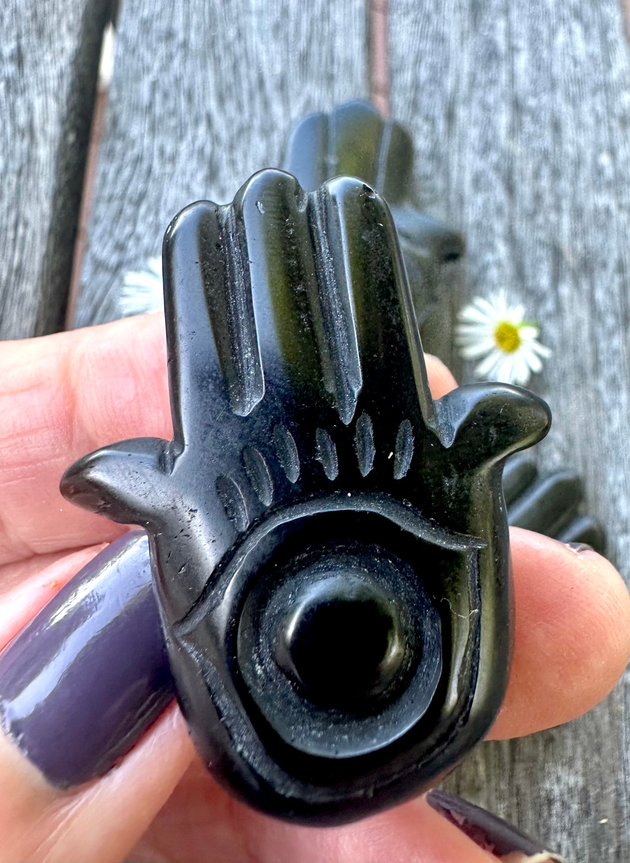 Black Obsidian Hamsa Hands, Protection Stone, Meditation Stone
