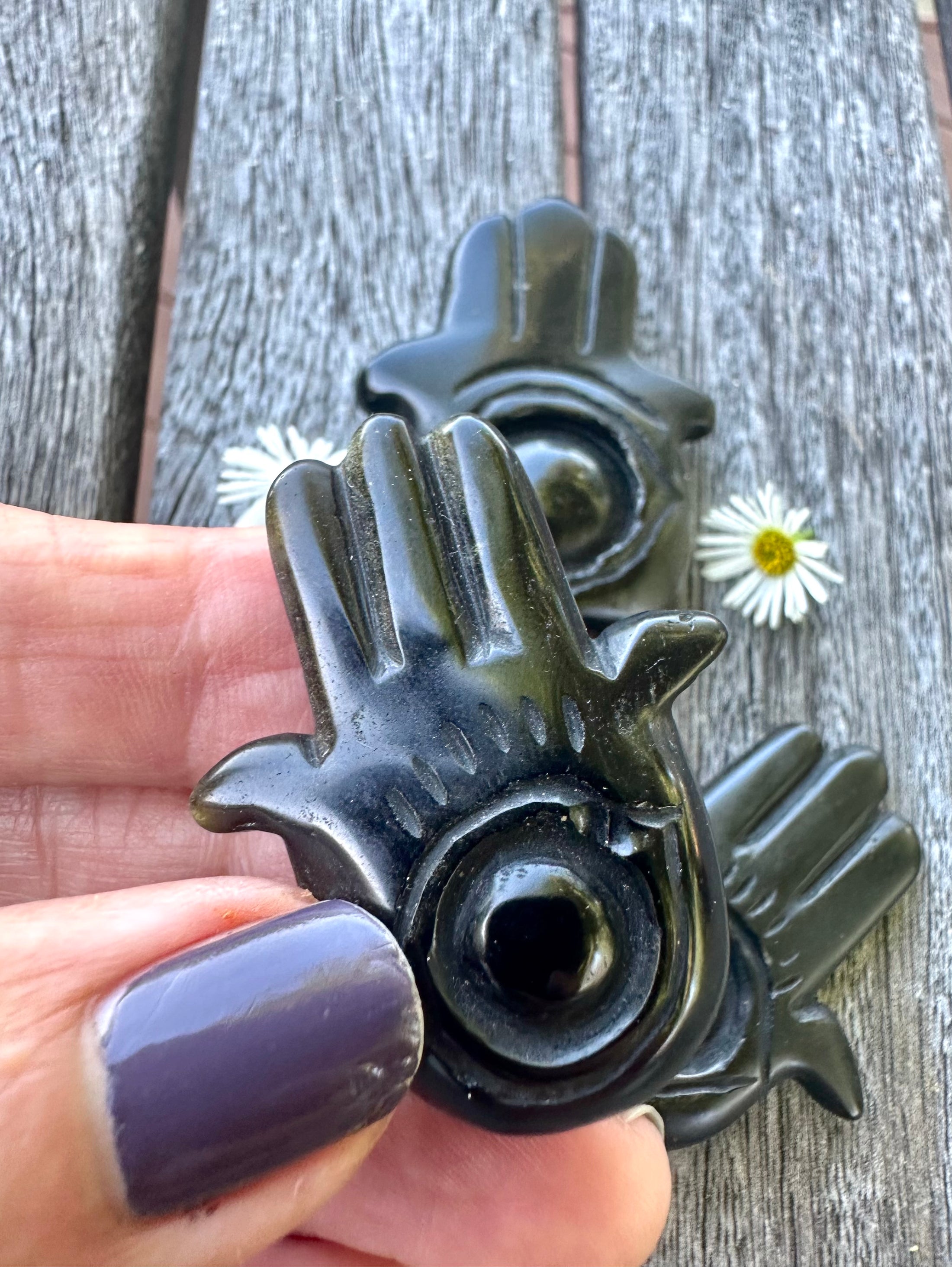 Black Obsidian Hamsa Hands, Protection Stone, Meditation Stone