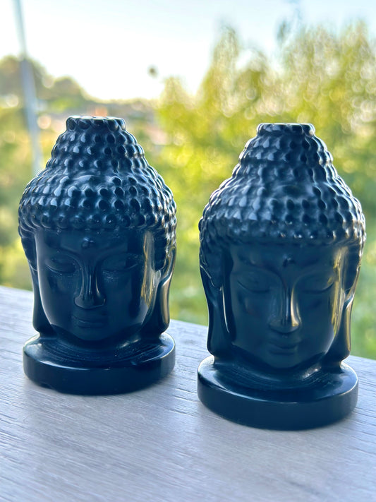 3" Black Obsidian Buddha Head, Protection Stone, Meditation Stone