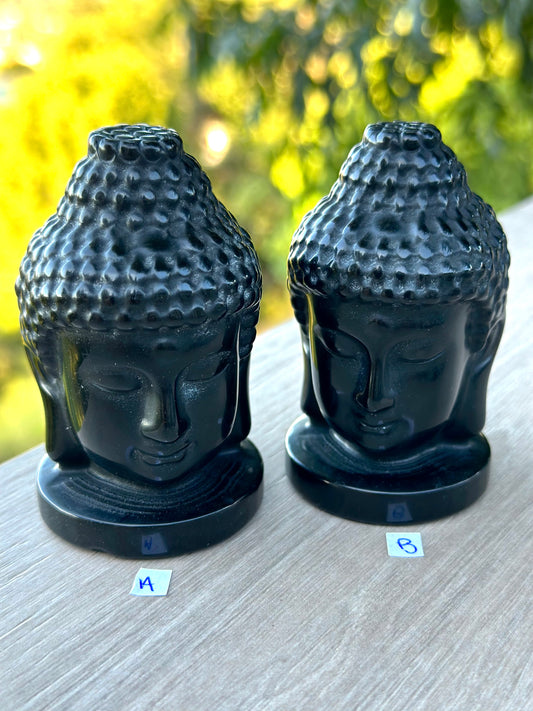 3" Black Obsidian Buddha Head, Protection Stone, Meditation Stone