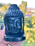 Load image into Gallery viewer, 3" Black Obsidian Buddha Head, Protection Stone, Meditation Stone
