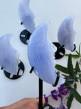Load image into Gallery viewer, Mini Blue Lace Agate Moons on Stand
