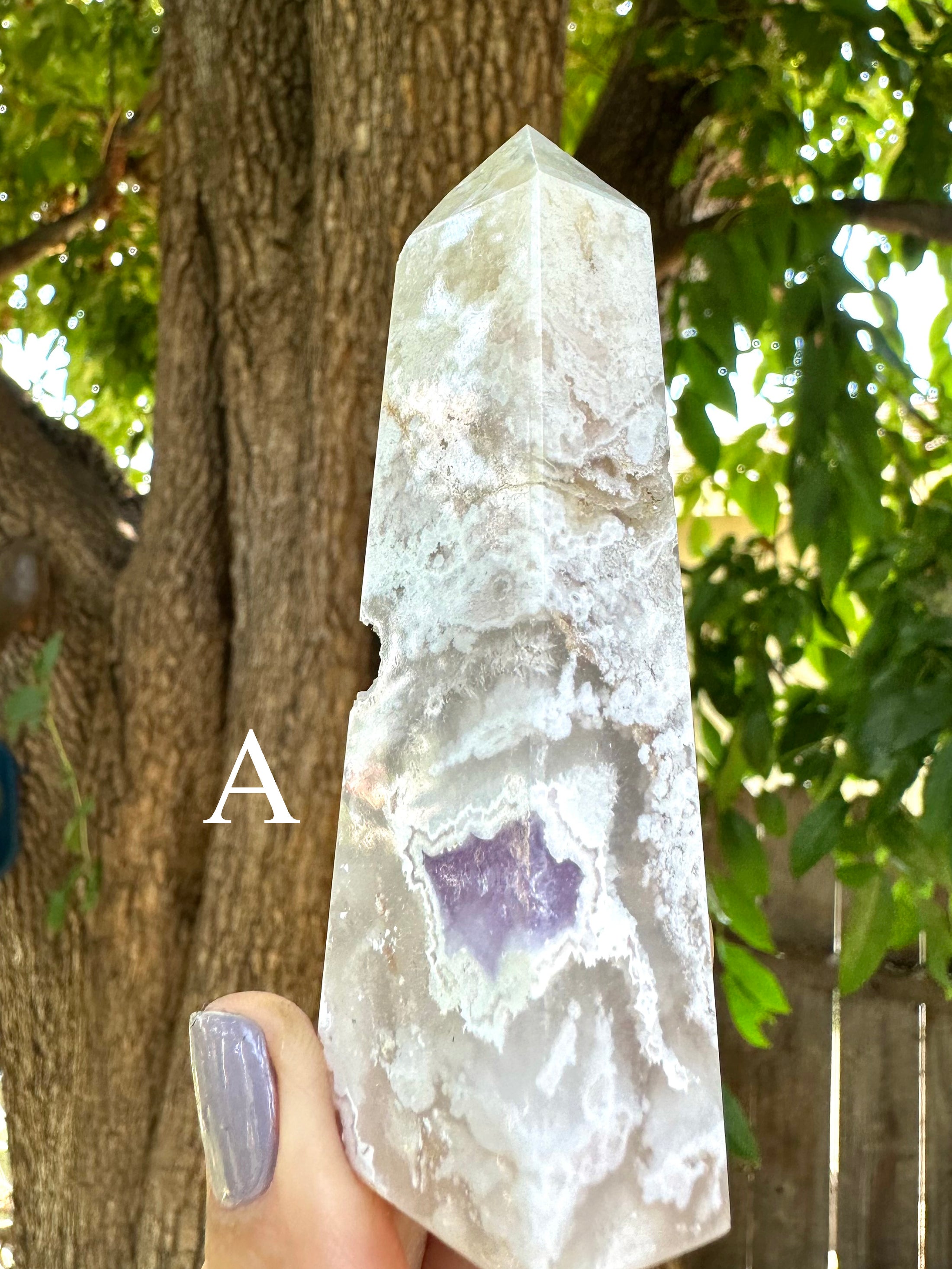 Amazing White Plum Agate Towers with Amethyst Druzy Pockets