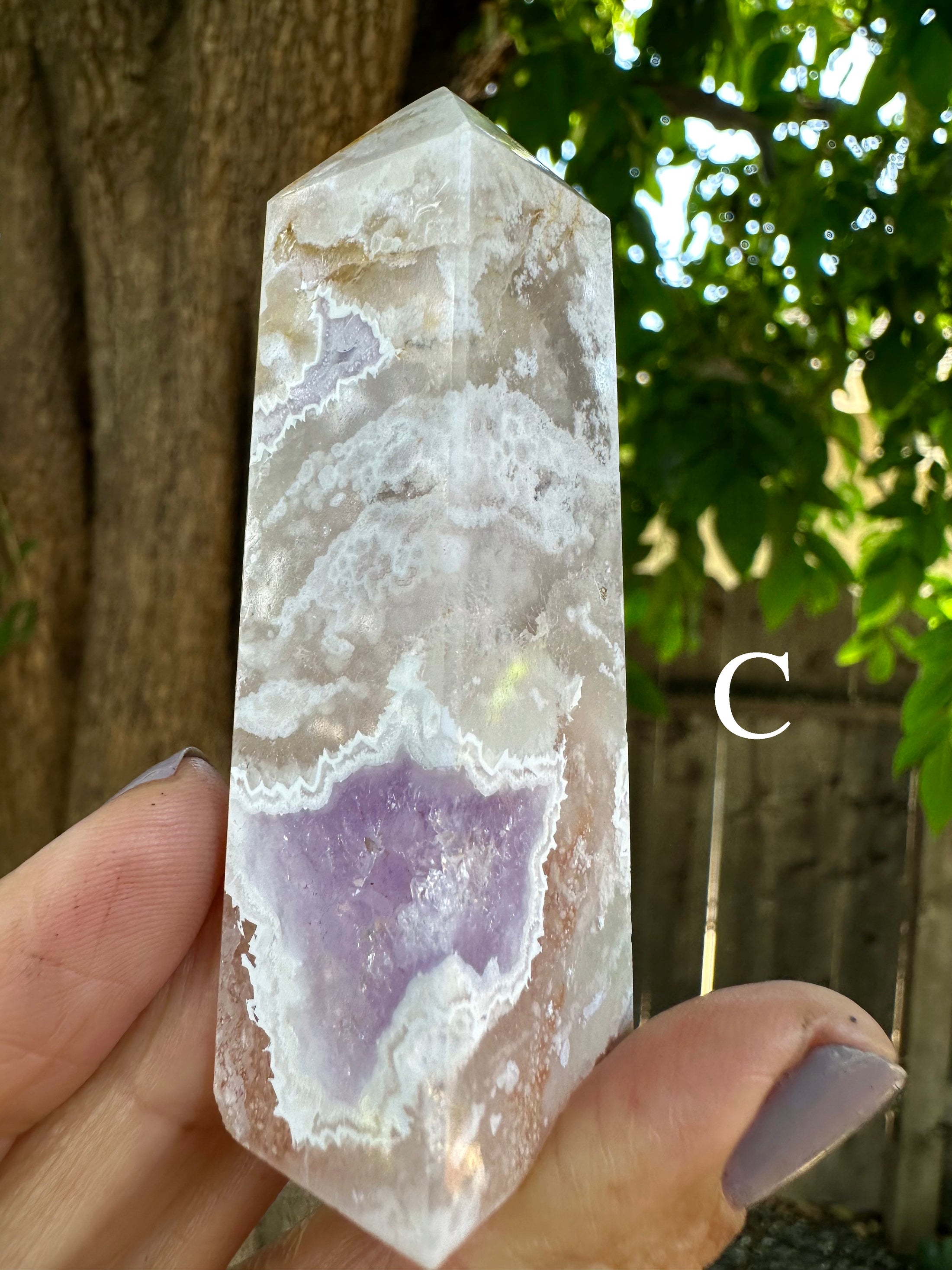 Amazing White Plum Agate Towers with Amethyst Druzy Pockets