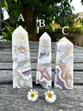 Load image into Gallery viewer, Amazing White Plum Agate Towers with Amethyst Druzy Pockets
