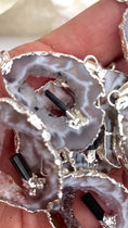 Load and play video in Gallery viewer, Beautiful Raw Agate Slice/Tourmaline Pendants
