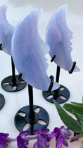 Load and play video in Gallery viewer, Mini Blue Lace Agate Moons on Stand

