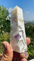 Load and play video in Gallery viewer, Amazing White Plum Agate Towers with Amethyst Druzy Pockets
