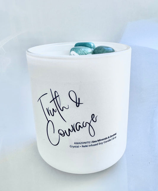 TRUTH/COURAGE  CRYSTAL + REIKI SCENTED SOY CANDLE