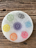 Load image into Gallery viewer, 7 Chakra Etched Selenite Charging Plate
