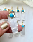 Load image into Gallery viewer, Selenite Turquoise Gold Dipped Pendants
