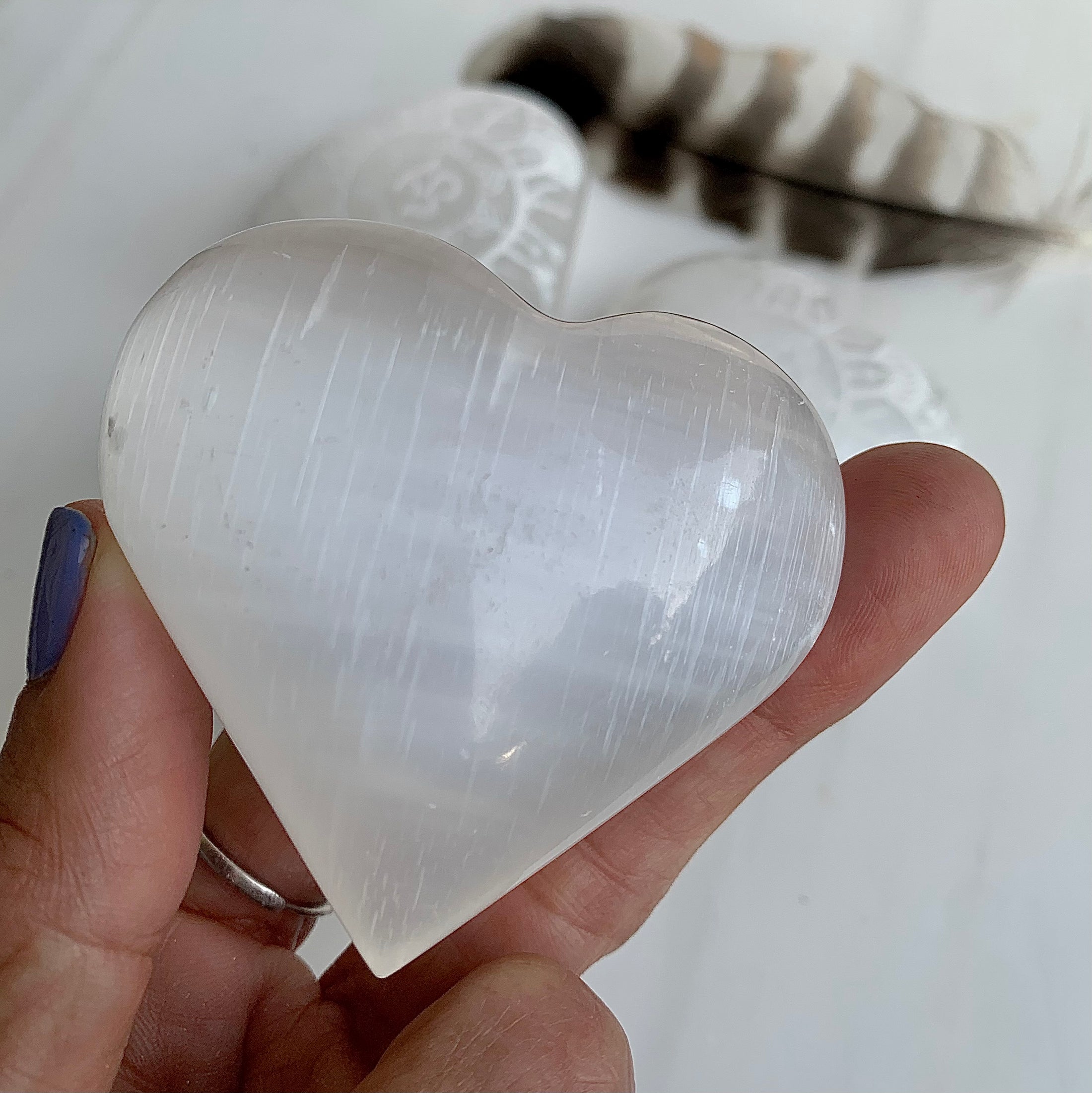 Selenite Om Mandala Etched Puffy Heart