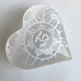 Load image into Gallery viewer, Selenite Om Mandala Etched Puffy Heart
