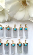 Load and play video in Gallery viewer, Selenite Turquoise Gold Dipped Pendants
