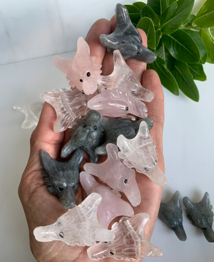 Hand Carved Crystal Wolf Pendants